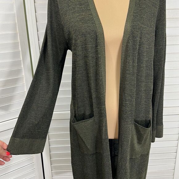 Chico's Cardigan Duster Size 2 Large Size 12 Mix Stitch Olive Green Lightweight - Picture 7 of 16